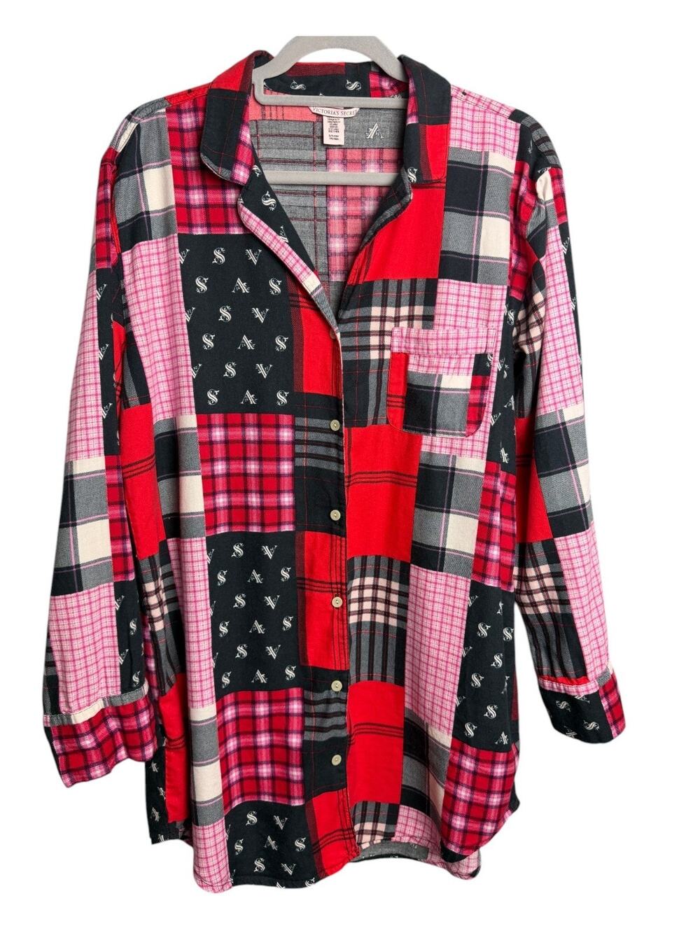 Victoria's Secret Dreamer Patchwork Flannel Sleep Shirt Dress Womens S Holiday